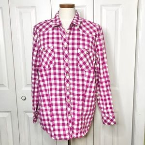 Bit & Bridle fuchsia check flannel button up shirt